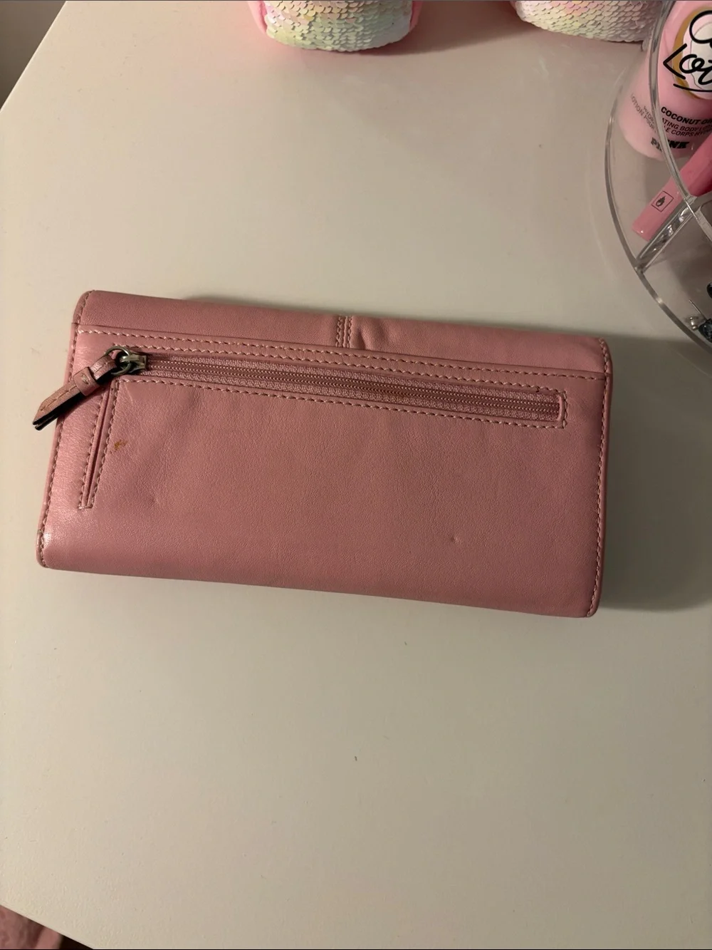 Coach Pink Leather Fold Wallet with Ruched Detail